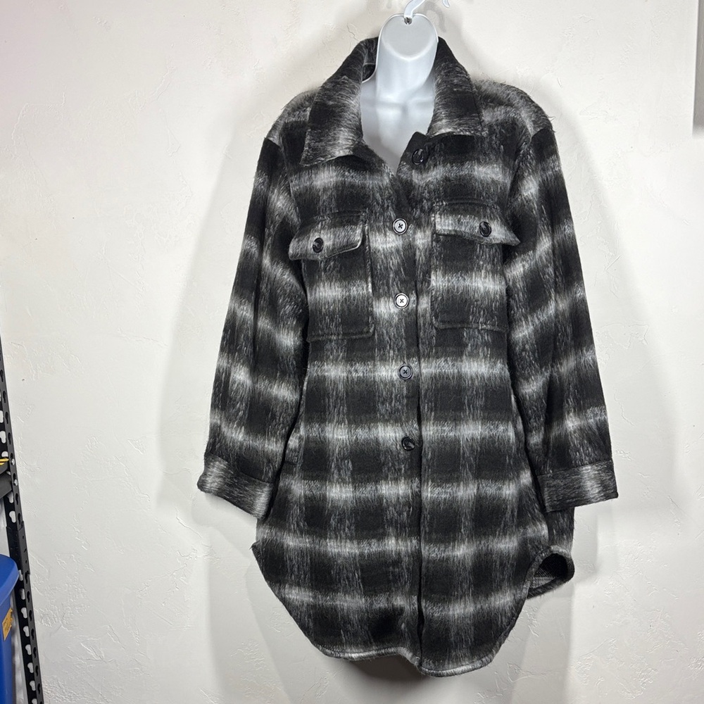 NWT Time and Tru Black and Gray Plaid Button-Up Jacket size xl